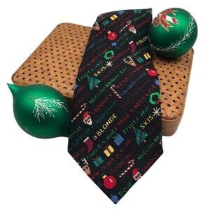 Festive Christmas-theme Nicole Miller Men's Tie "Christmas Wish List" Silk 59"